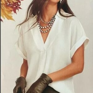 CAbi White V-Neck Blouse Size S
